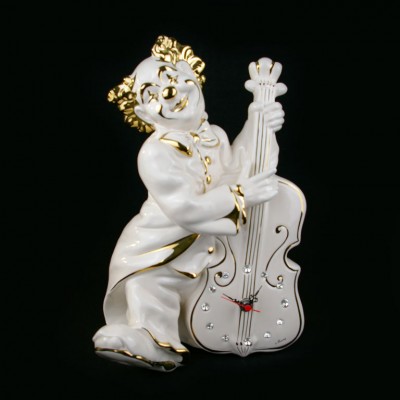 Skulptūrėlė-laikrodis „Klounas su kontrabosu“ (21x32 cm)