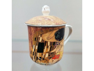 Puodelis su sieteliu ir dangteliu „Bučinys“ Gustav Klimt